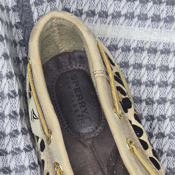 SPERRY ANGELFISH LEOPARD JACQUARD SLIP-ON BOAT SHOES TOPSIDER TAN/GOLD SIZE 8 - Picture 5 of 9